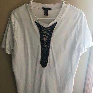 White and Black Tie up  shirt